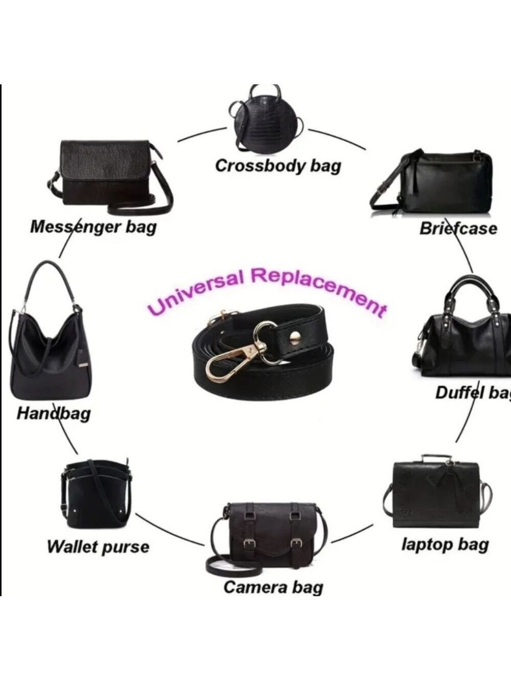 Replacement Crossbody strap for Bags  1/2 in wide Various Colors PU adjustable